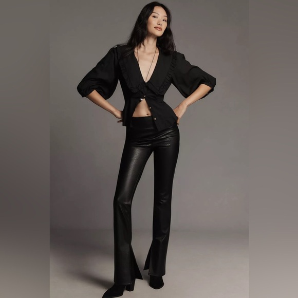 New Anthropologie Paige Sakai Faux Leather Leggings Black Size 6 - Picture 1 of 8